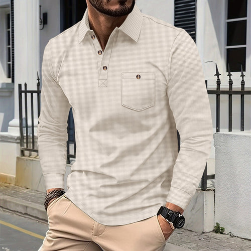 Herren nan strukturierter Langarm-Polo mit Brusttasche und Hemdkragen Shop Nory