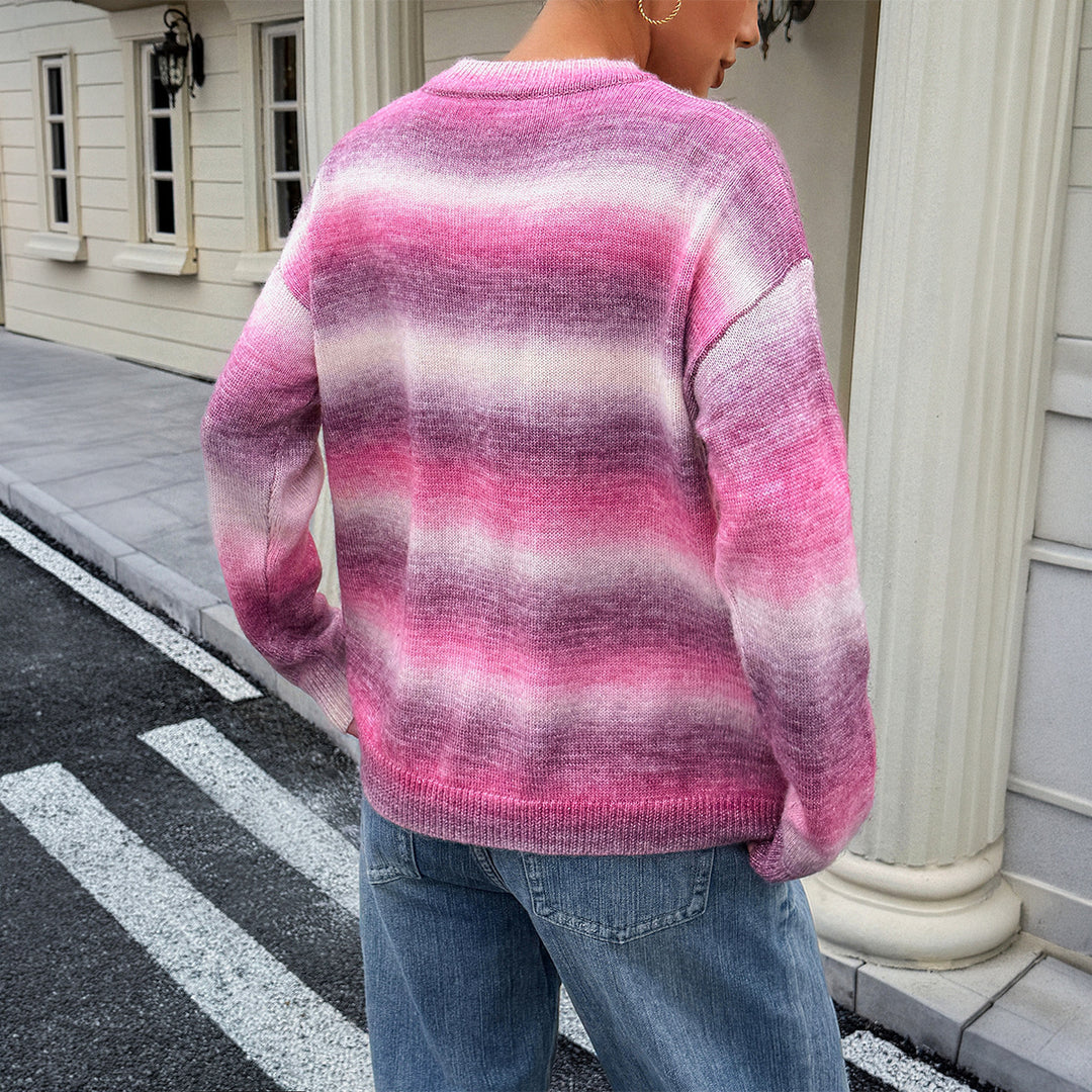 Damen nan Oversized-Feinstrickpullover mit Ombre-Verlauf, Rundhalsausschnitt und überschnittener Schulter Shop Nory