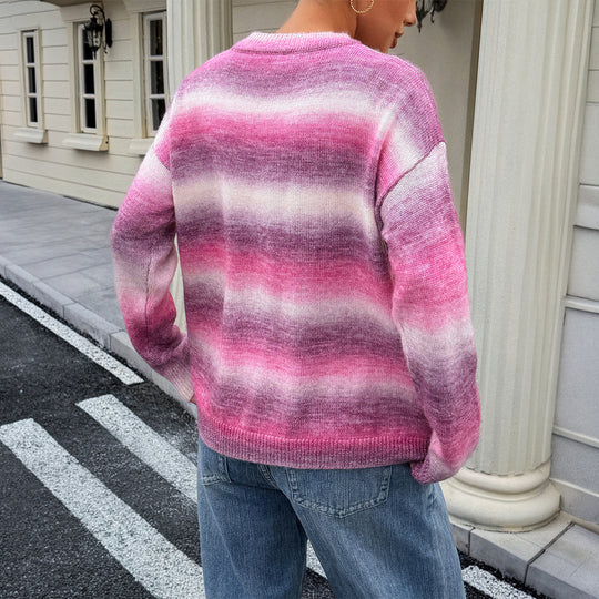 Damen nan Oversized-Feinstrickpullover mit Ombre-Verlauf, Rundhalsausschnitt und überschnittener Schulter Shop Nory