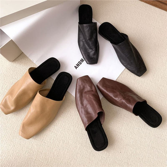 Damen Geschlossene Mule-Slipper aus softem Leder mit quadratischer Kappe Shop Nory
