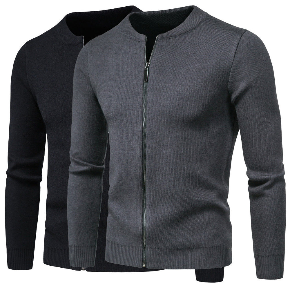 Herren stylische Strickjacke mit modernem Zipper und hohem Kragen