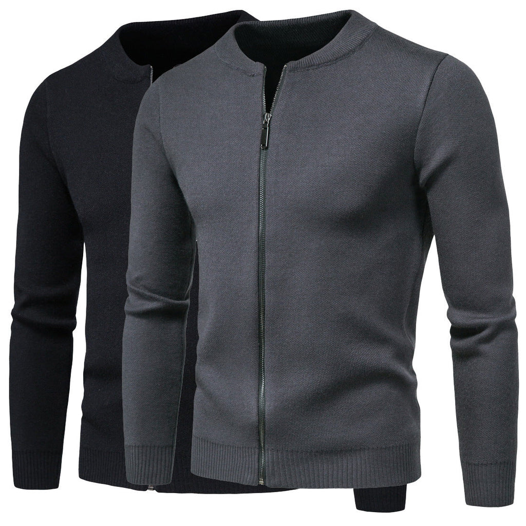 Herren stylische Strickjacke mit modernem Zipper und hohem Kragen