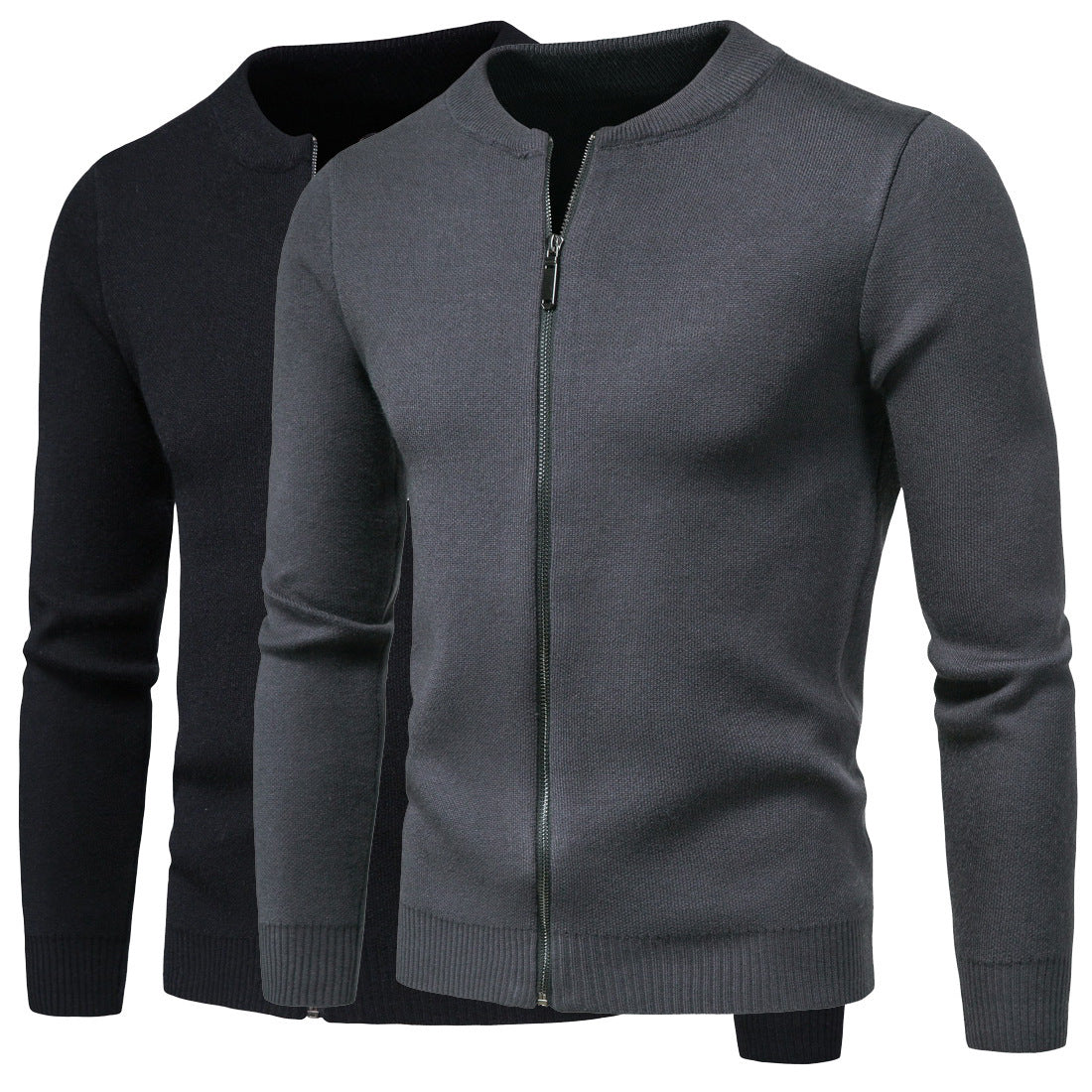 Herren stylische Strickjacke mit modernem Zipper und hohem Kragen