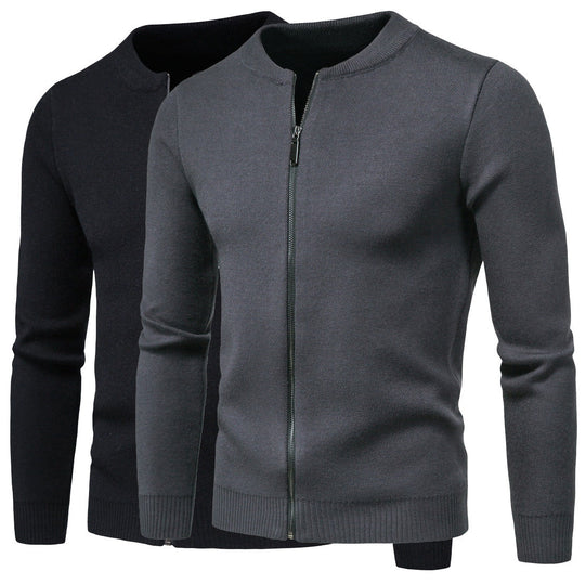 Herren stylische Strickjacke mit modernem Zipper und hohem Kragen