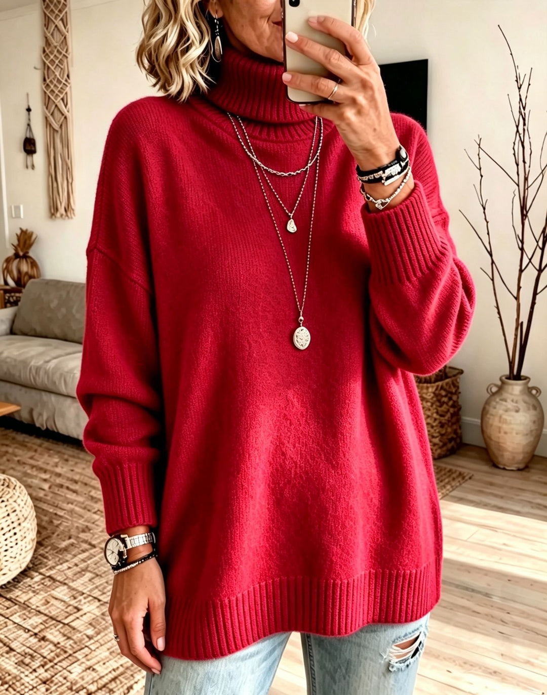 Damen Oversize Rollkragenpullover aus Feinstrick mit gerippten Bündchen und überschnittener Schulter Shop Nory