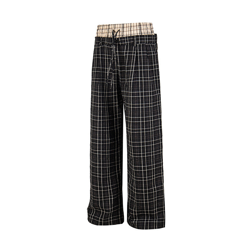 Damen Weite Karierte Loungewear‑Hose mit hohem Komfortbund und Kordelzug Shop Nory
