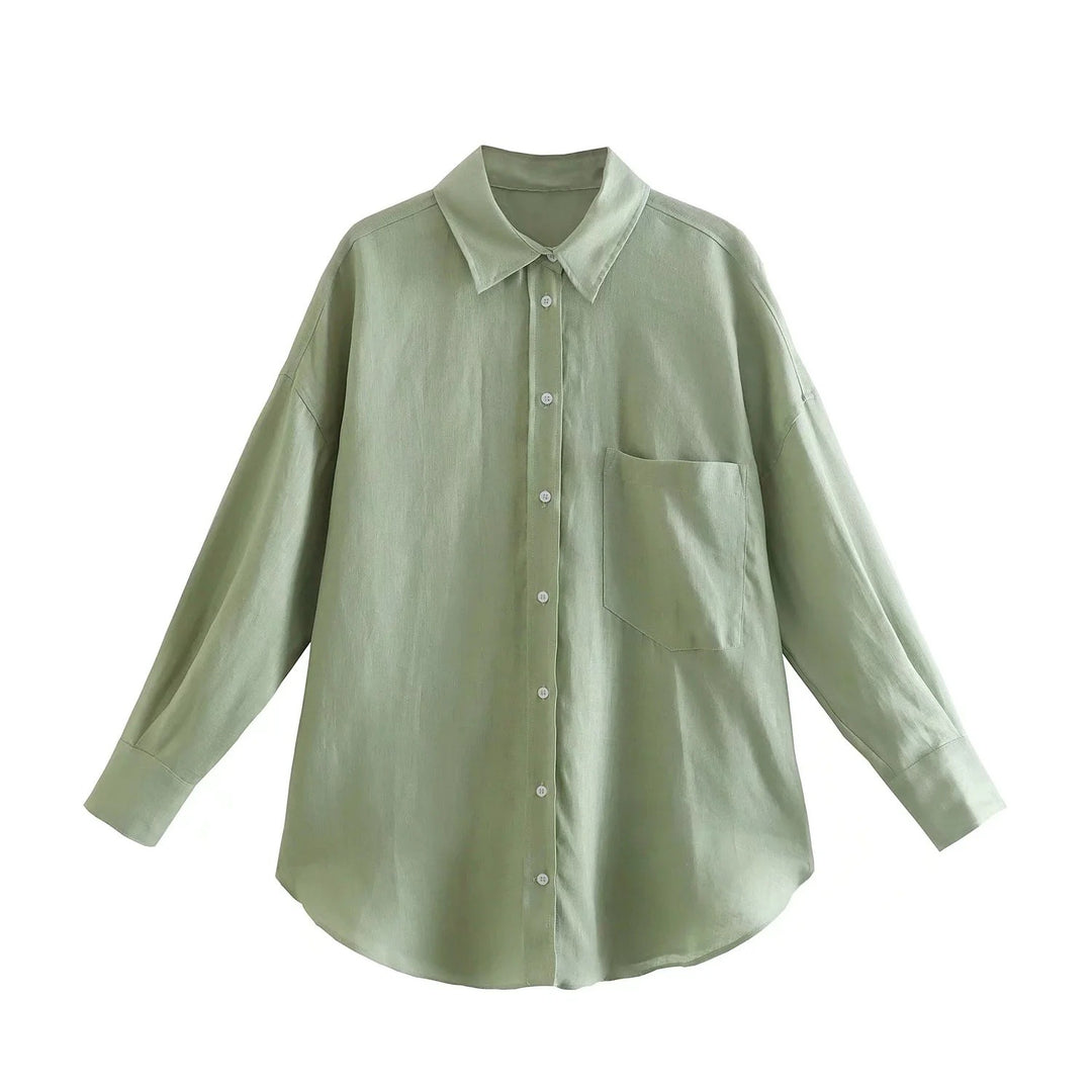 Damen Oversize-Hemdbluse aus Leinenmix mit überschnittener Schulter und Brusttasche Shop Nory