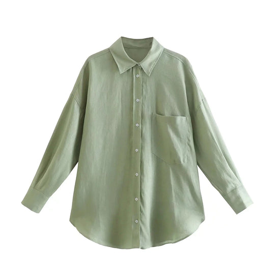 Damen Oversize-Hemdbluse aus Leinenmix mit überschnittener Schulter und Brusttasche Shop Nory