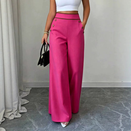 Damen Hochtaillierte Palazzo-Hose mit Zierknöpfen und weitem Bein Shop Nory
