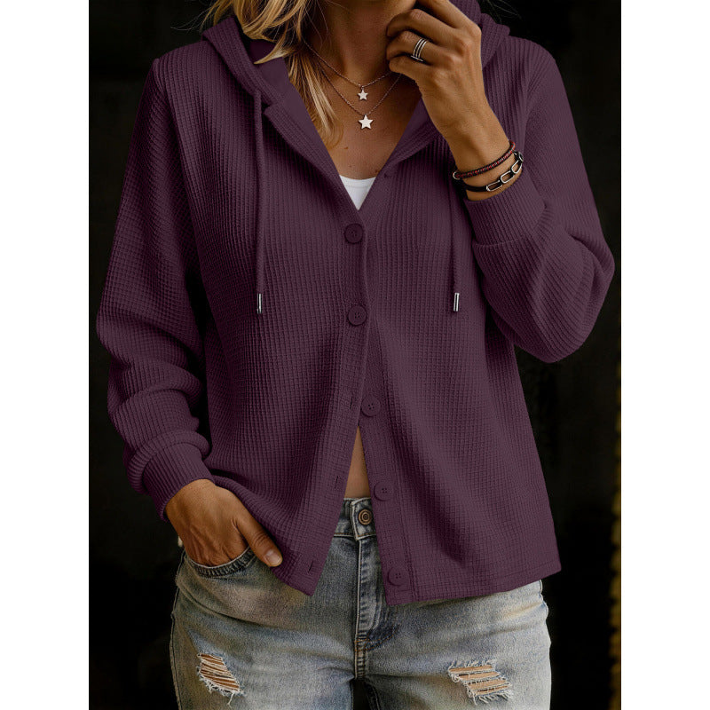 Damen Kapuzenstrickjacke im Waffelstrick mit Knopfleiste Shop Nory