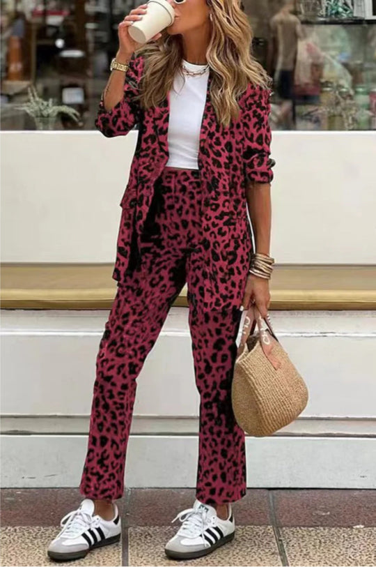 Damen Elegantes Leopardenmuster-Anzugset