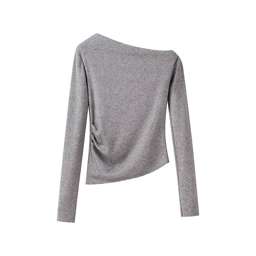 Damen Asymmetrisches One-Shoulder Langarmshirt mit Raffung Shop Nory
