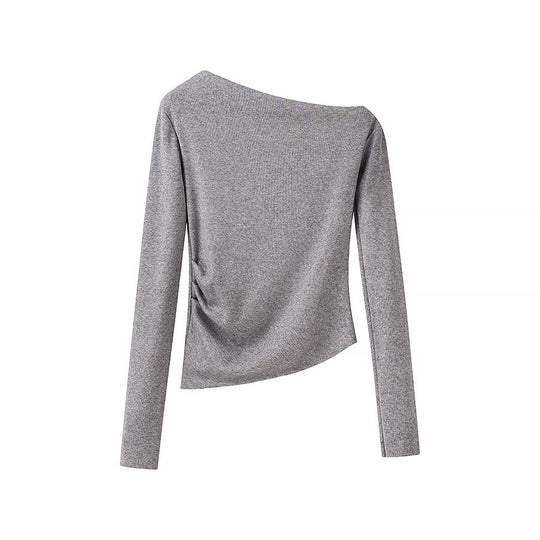 Damen Asymmetrisches One-Shoulder Langarmshirt mit Raffung Shop Nory