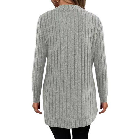 Damen Langer Offener Rippstrick-Cardigan mit abgerundetem Saum Shop Nory