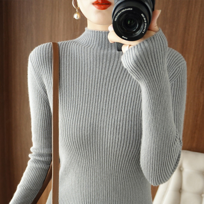 Damen Körperbetonter Rippenstrick-Rollkragenpullover mit Stretch-Effekt Shop Nory