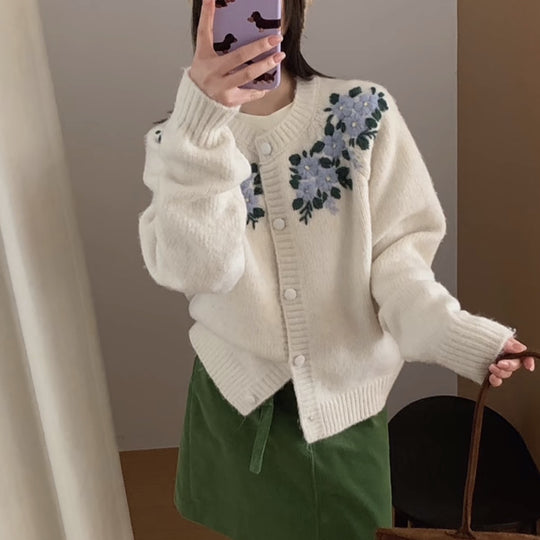 Damen Eleganter Strickpullover mit Blumenmuster Shop Nory