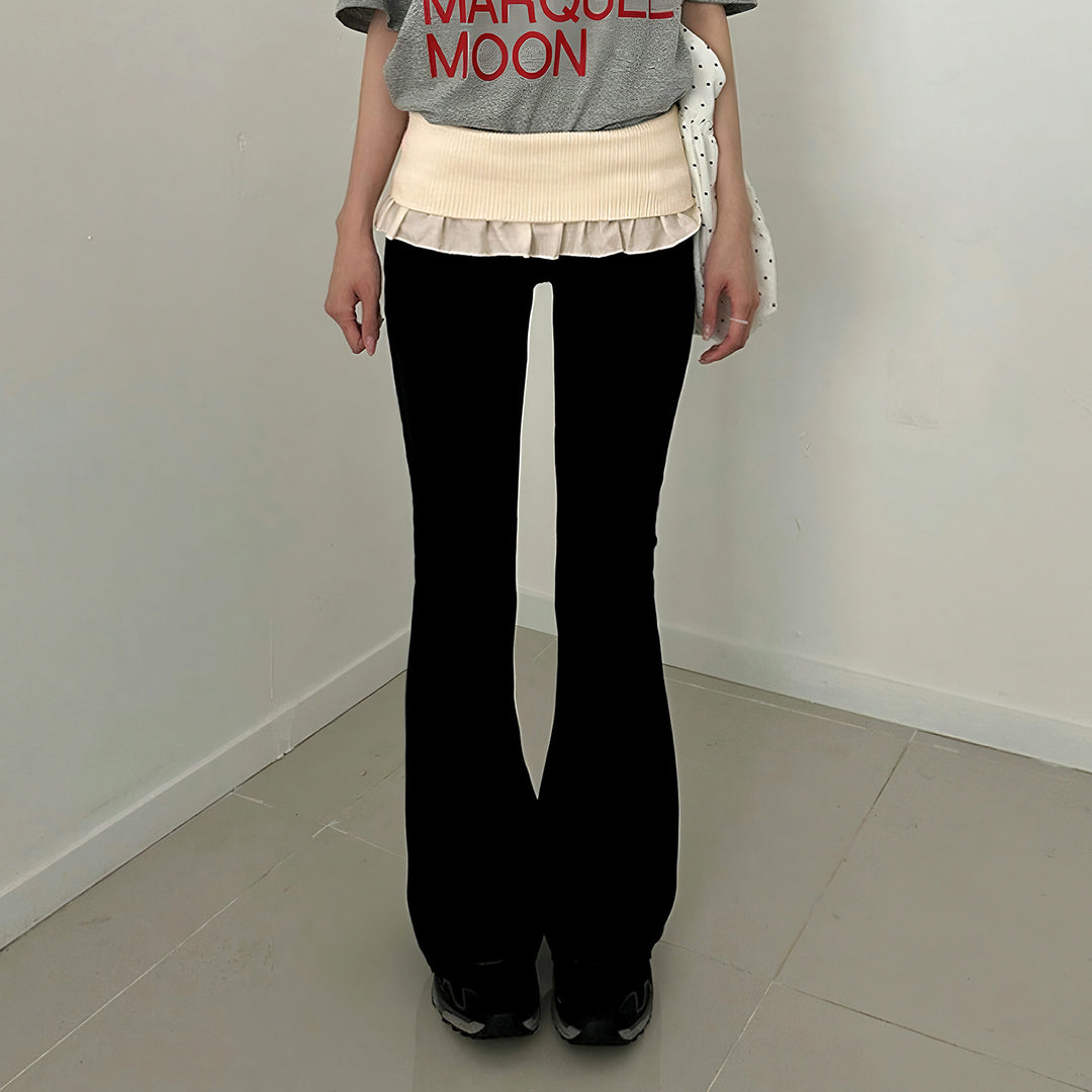 Damen nan taillierte Highwaist Schlaghose mit Zierband, Gürtelschlaufen und ausgestelltem Bein Shop Nory