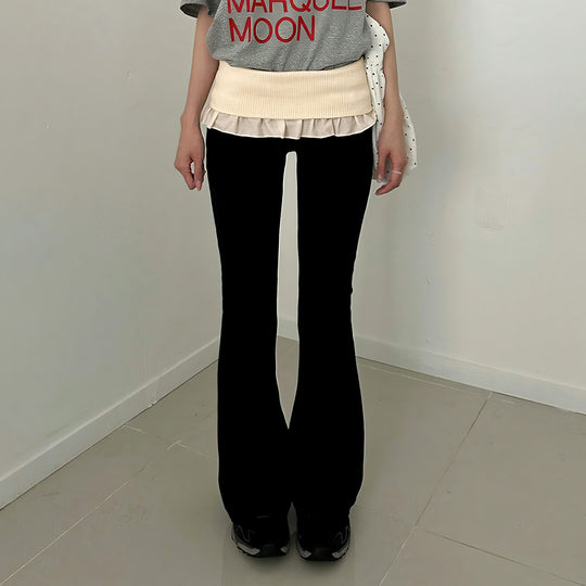 Damen nan taillierte Highwaist Schlaghose mit Zierband, Gürtelschlaufen und ausgestelltem Bein Shop Nory