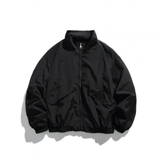Unisex Leichte Nylon‑Bomberjacke mit Stehkragen, durchgehendem Reißverschluss und elastischem Saum Shop Nory