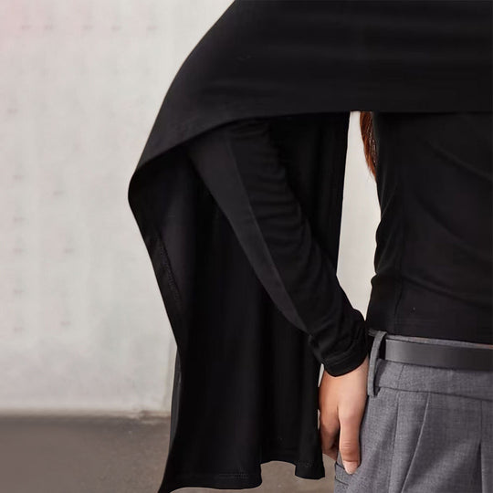 Damen asymmetrisches Cape-Longsleeve mit hohem Kragen und fließendem Overlay Shop Nory