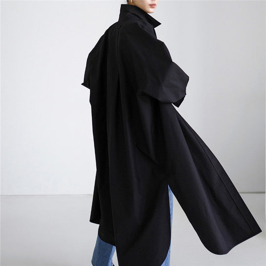 Damen Maxilanges Popeline-Hemdkleid mit kastiger Oversize-Silhouette und abgerundetem Saum Shop Nory
