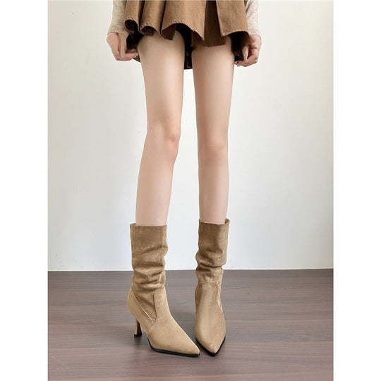 Damen Mid‑Calf Raffung‑Stiefelette mit spitzer Zehenpartie und geformtem Stiletto Shop Nory