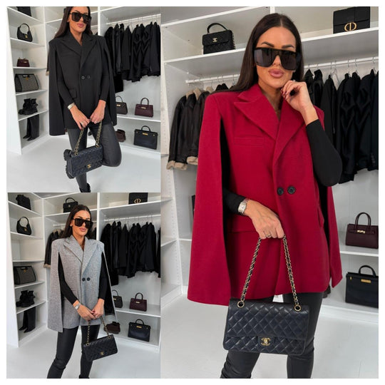 Damen modischer Cape-Blazer mit doppelter Knopfleiste