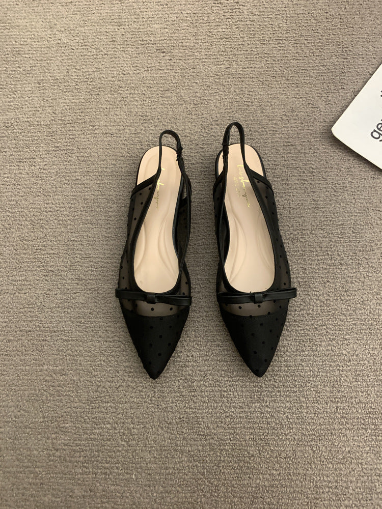 Damen Spitz zulaufende Slingback-Ballerinas mit gepunktetem Mesh und Zierschleife Shop Nory