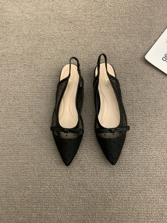 Damen Spitz zulaufende Slingback-Ballerinas mit gepunktetem Mesh und Zierschleife Shop Nory
