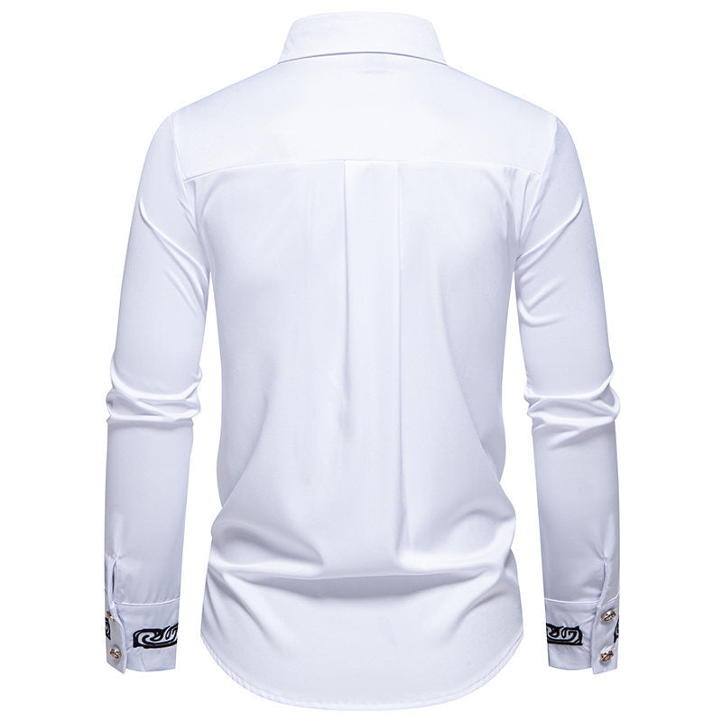 Herren Slim-Fit Business-Hemd mit Stickerei am Kragen und Manschetten Shop Nory