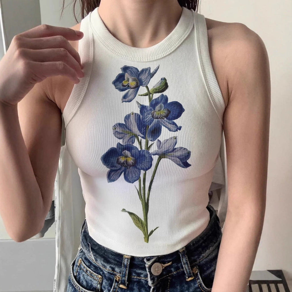 Damen ärmelloses Oberteil mit floralem Stickdesign Shopnory