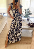 Damen Maxikleid mit voluminösen Ärmeln und elegantem V-Ausschnitt