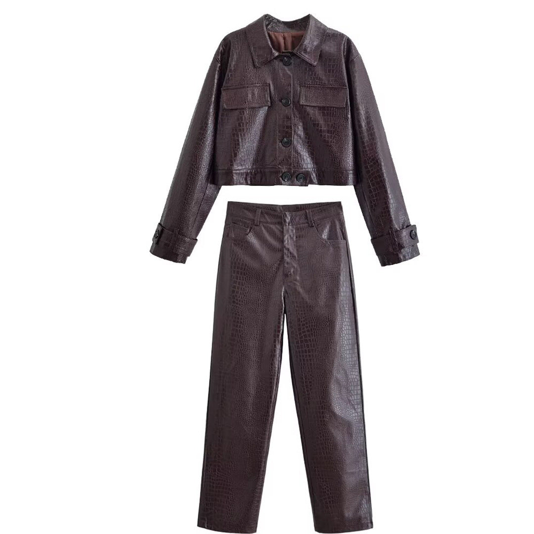 Damen Hochtaillierte Straight-Leg Kunstlederhose mit Krokoprägung Shop Nory
