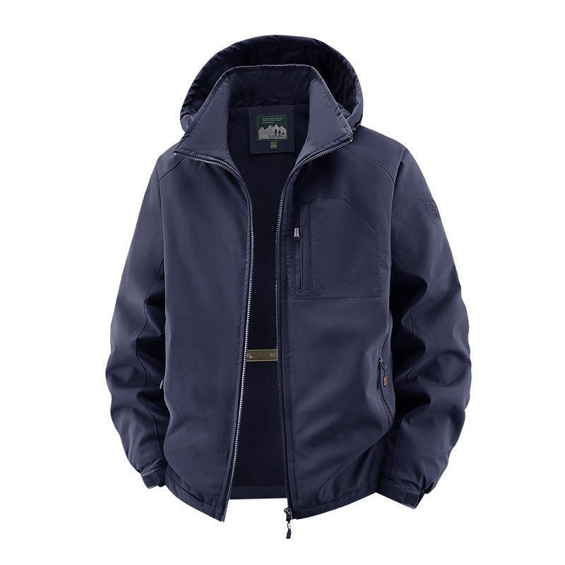 Herren Leichte Softshell-Fieldjacke mit verstellbarer Kapuze und Organizer-Brusttasche Shop Nory