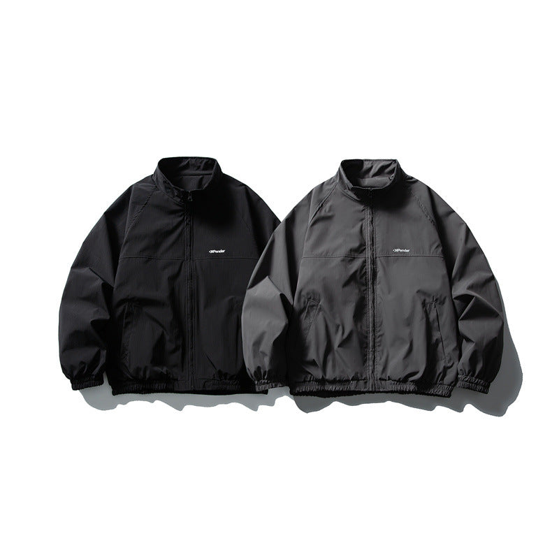 Unisex Leichte wasserabweisende Windjacke mit Stehkragen, Raglanärmeln und elastischem Saum Shop Nory