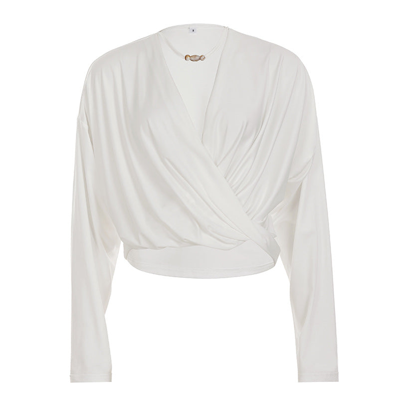 Damen nan Wickel-Cropped-Longsleeve mit Drapierter Front und taillierter Schnittführung Shop Nory