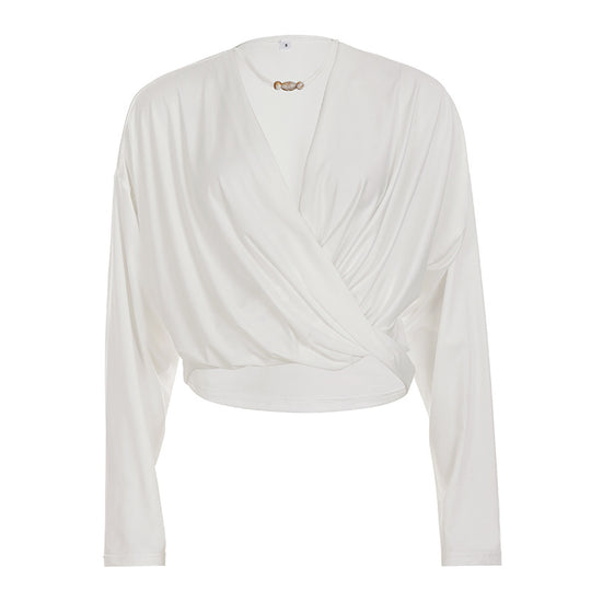 Damen nan Wickel-Cropped-Longsleeve mit Drapierter Front und taillierter Schnittführung Shop Nory