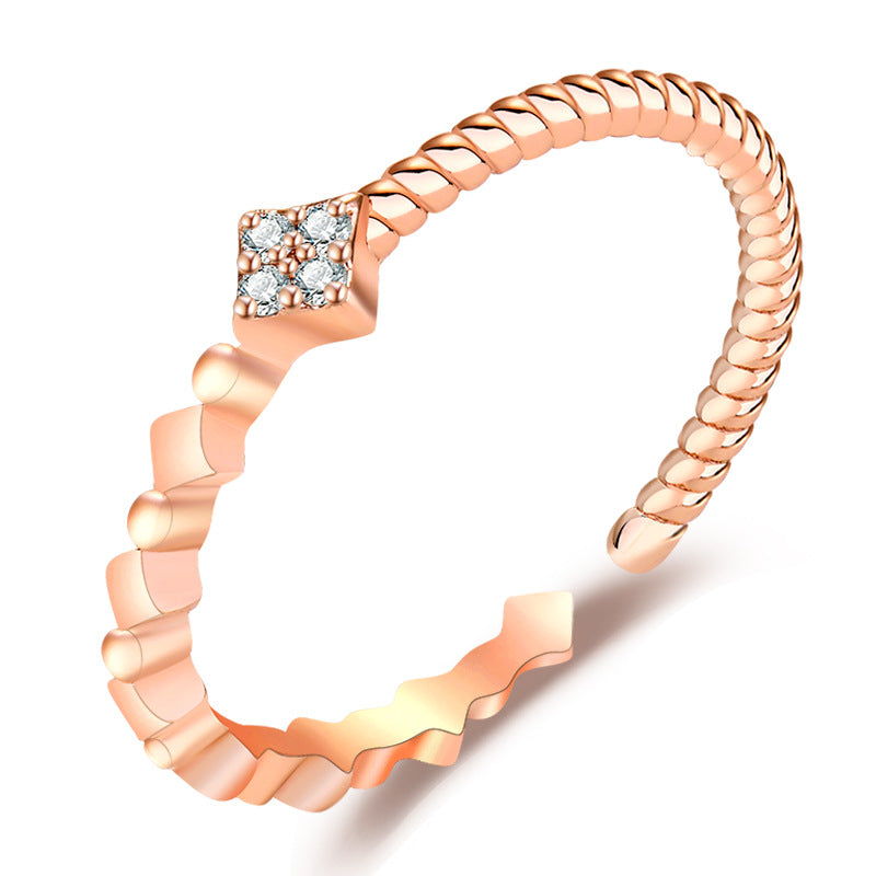 Damen Offener Ring mit elegantem Wellenmuster und funkelndem Zirkonia-Besatz Shop Nory