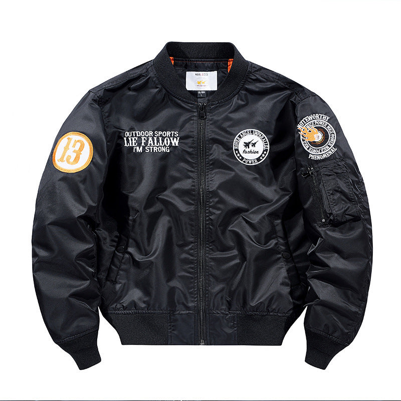 Herren leichte Piloten-Bomberjacke mit Badge‑Applikationen, Ärmeltasche und gerippten Bündchen Shop Nory