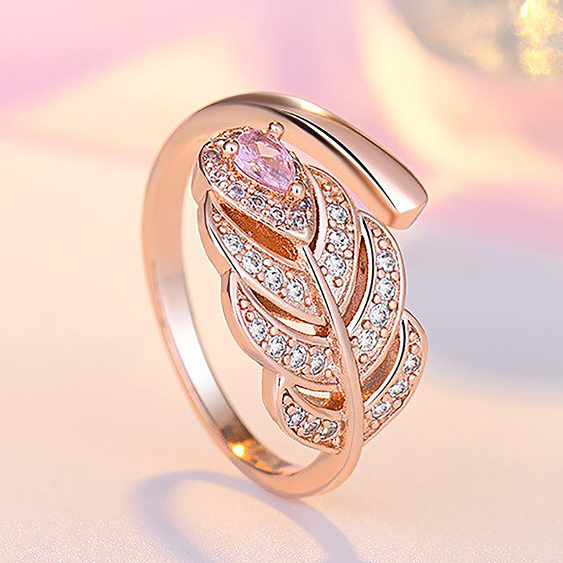 Damen Offener Ring mit kunstvollem Federdesign Shop Nory