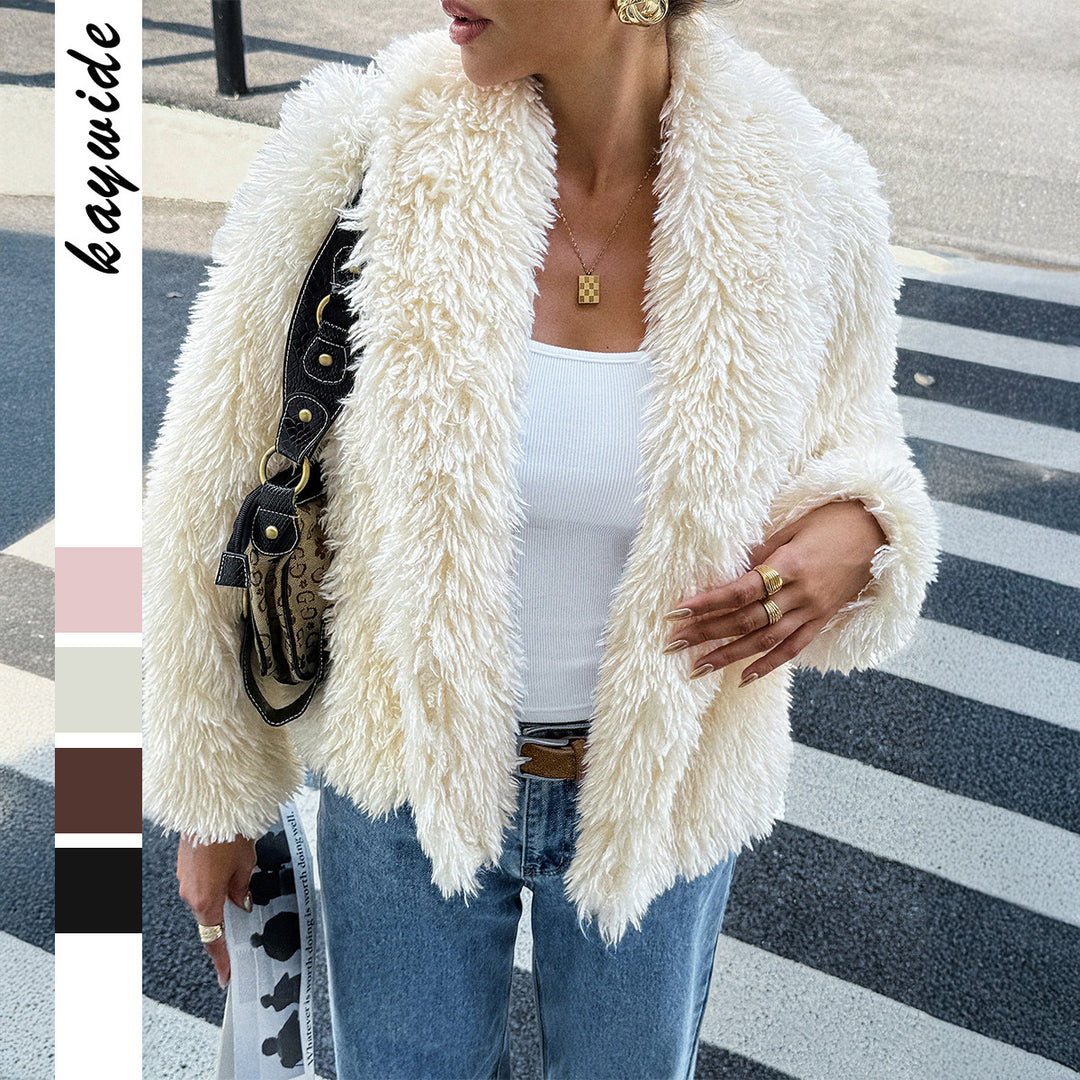 Damen nan flauschiger Teddy-Mantel mit Oversize-Schalkragen, kurzer Länge und geradem Schnitt Shop Nory