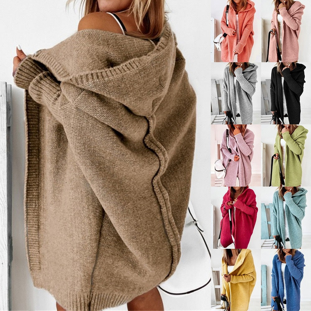 Damen Longline Kapuzen-Strickcardigan mit offener Front Shop Nory