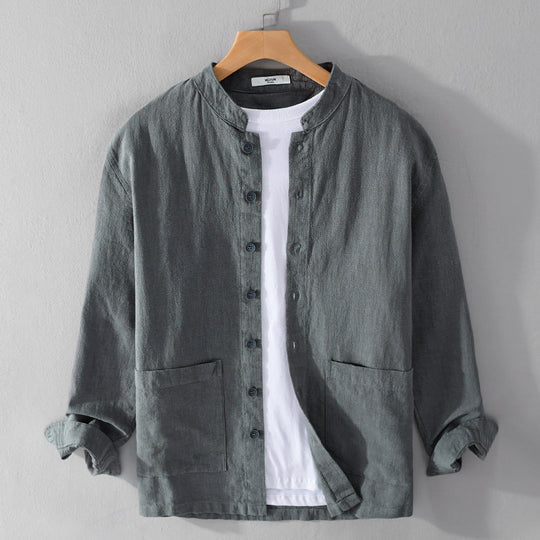 Herren Leinenjacke mit Stehkragen und aufgesetzten Taschen Shop Nory