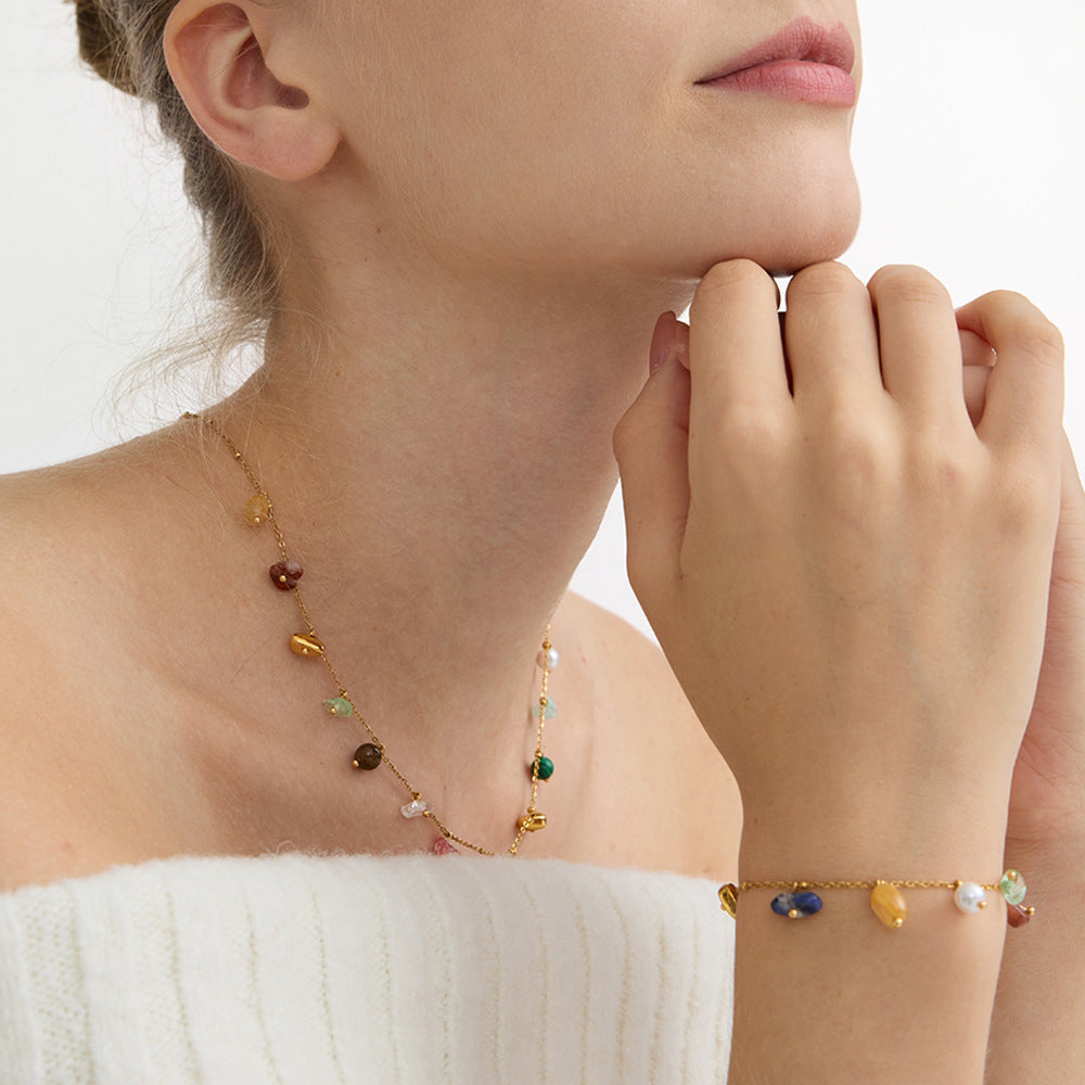 Damen Armband mit bunten Natursteinen und hypoallergenem Edelstahl Shop Nory