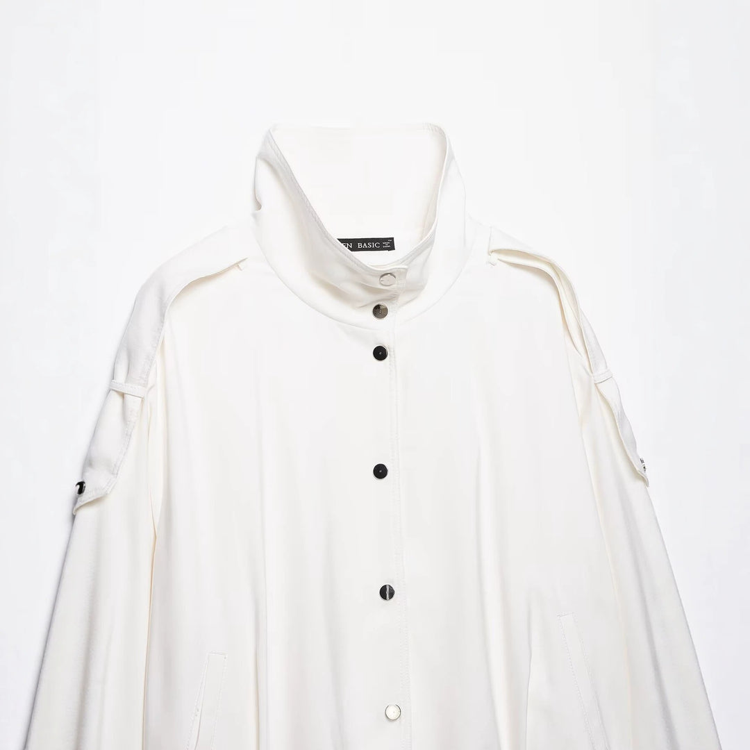 Damen Oversize-Blousonjacke mit Stehkragen und Druckknopffront Shop Nory