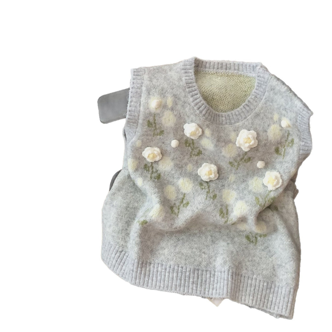 Damen Modischer Strickpullover mit Blumenapplikationen Shop Nory