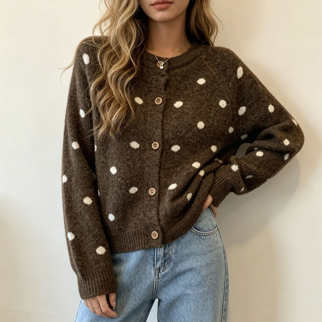 Damen Gepunkteter Mohair‑Optik Button‑Cardigan mit Rundhalsausschnitt Shop Nory