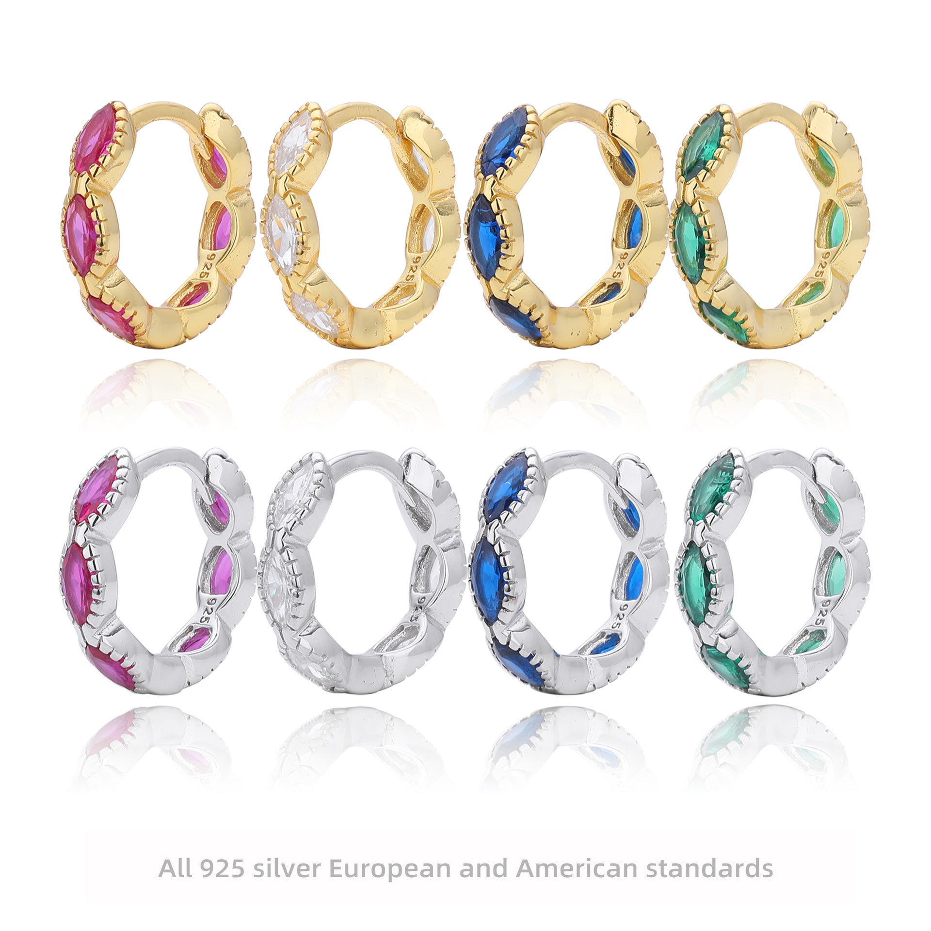 Damen Creolen mit funkelnden blauen Zirkonsteinen aus hochwertigem 925 Sterling Silber Shop Nory