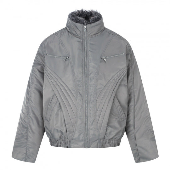 Herren Kurzjacke im Retro-Pufferstil mit hochschließendem Kunstfellkragen und dekorativer Wellensteppung Shop Nory