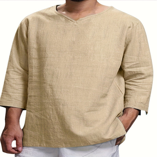 Herren Lässiges Langarmshirt mit V-Ausschnitt und praktischen Seitentaschen